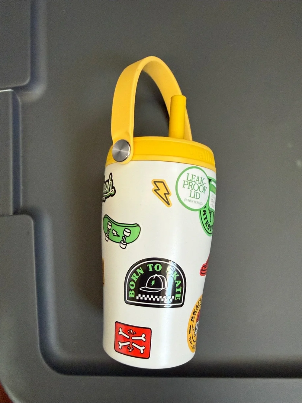 Yellow Handle Skate-Themed Insulated Party Tumbler